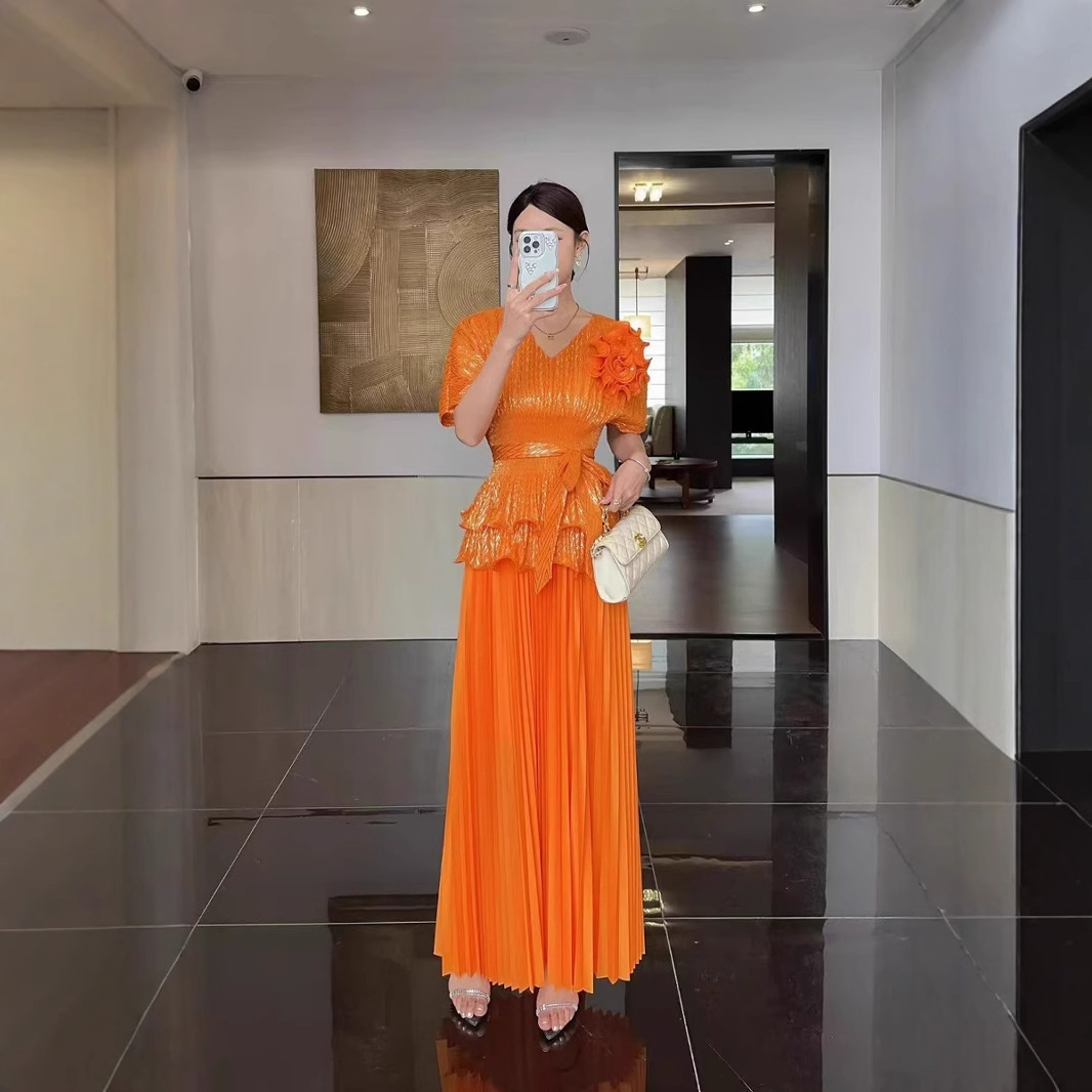 2025新款女大码套裙中东跨境流行气质优雅长裙时尚大码女装夏套装