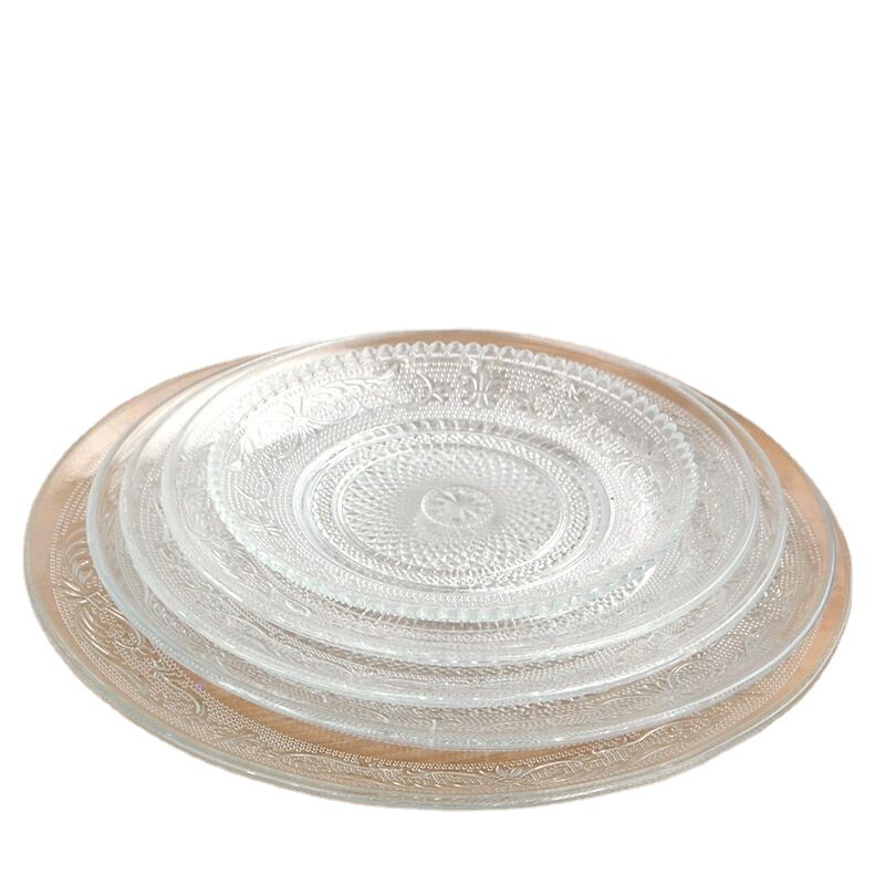 Placa de fruta seca de perla Placa de fruta transparente plato de té redondo de vidrio blanco plato de aperitivo plato de ensalada plato de aperitivo