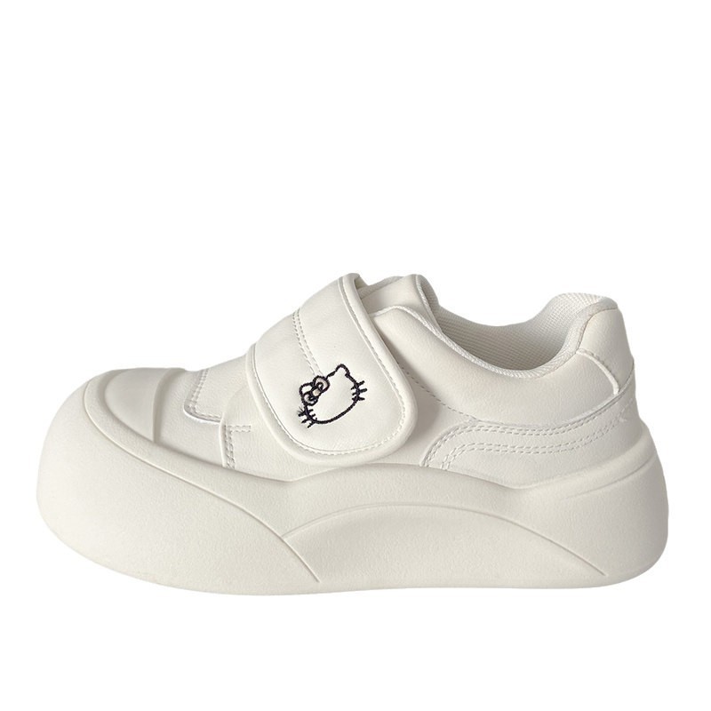 2026 primavera y otoño nuevo chic nicho coreano zapatillas deportivas casuales velcro grueso aumento de altura zapatos blancos pequeños para mujeres