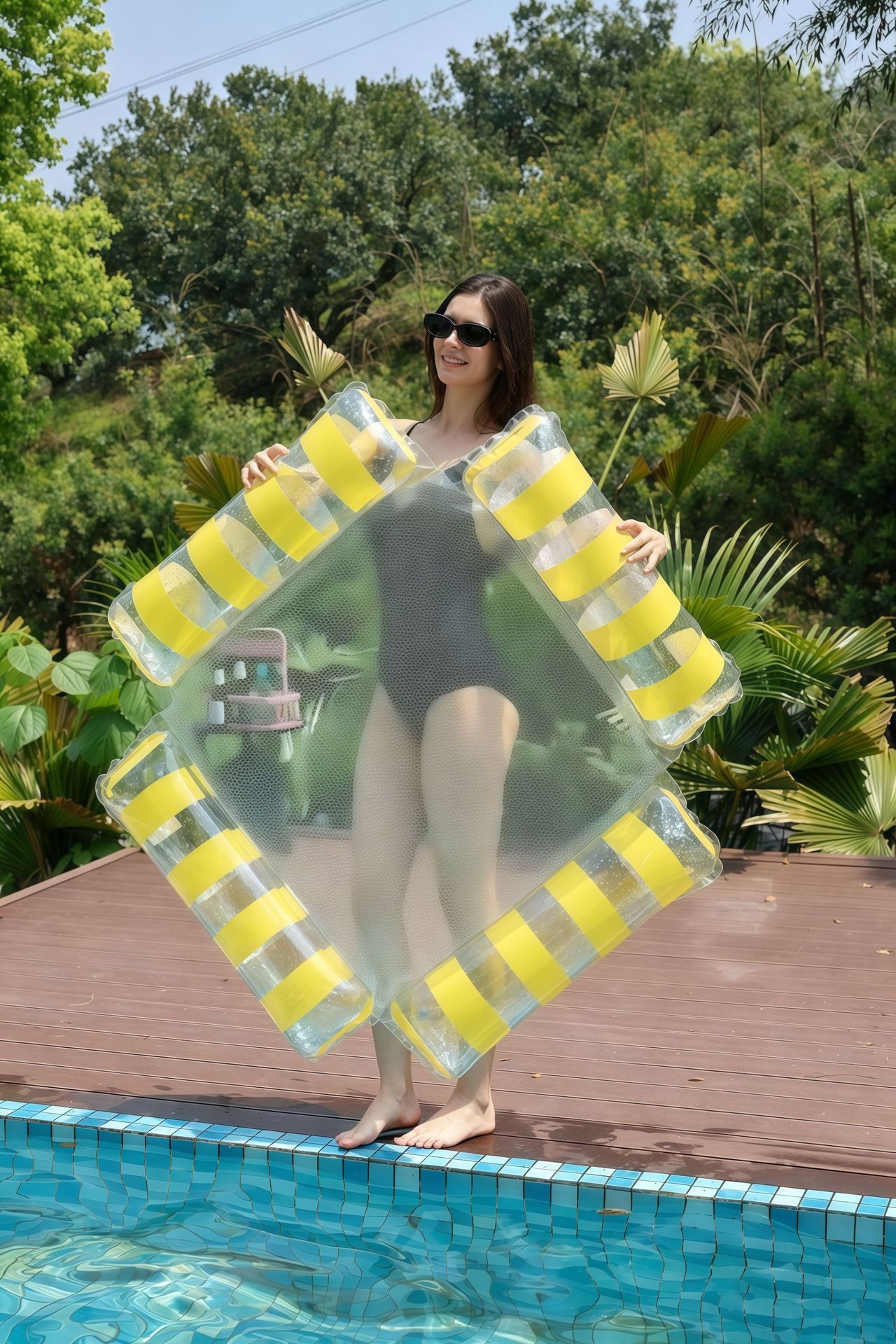 Inflatable Pool Lounger Floating Bed With Striped Backrest_voghion.com