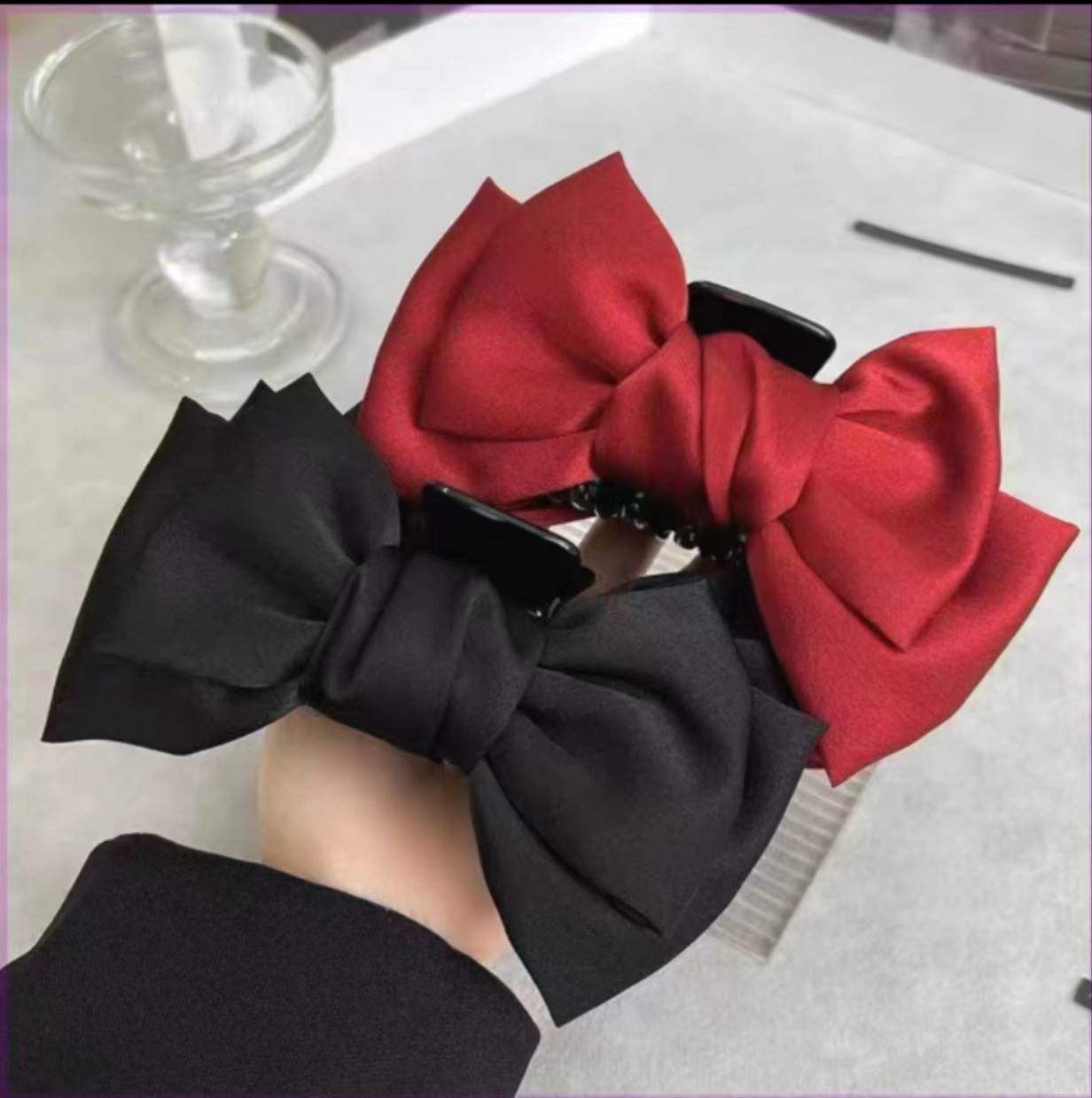 Red silk double-sided large bow grip high-grade anti-wrinkle