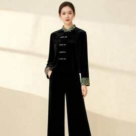 2025新款新中式妈妈秋装金丝绒套装洋气中老年女装国风外套两件套