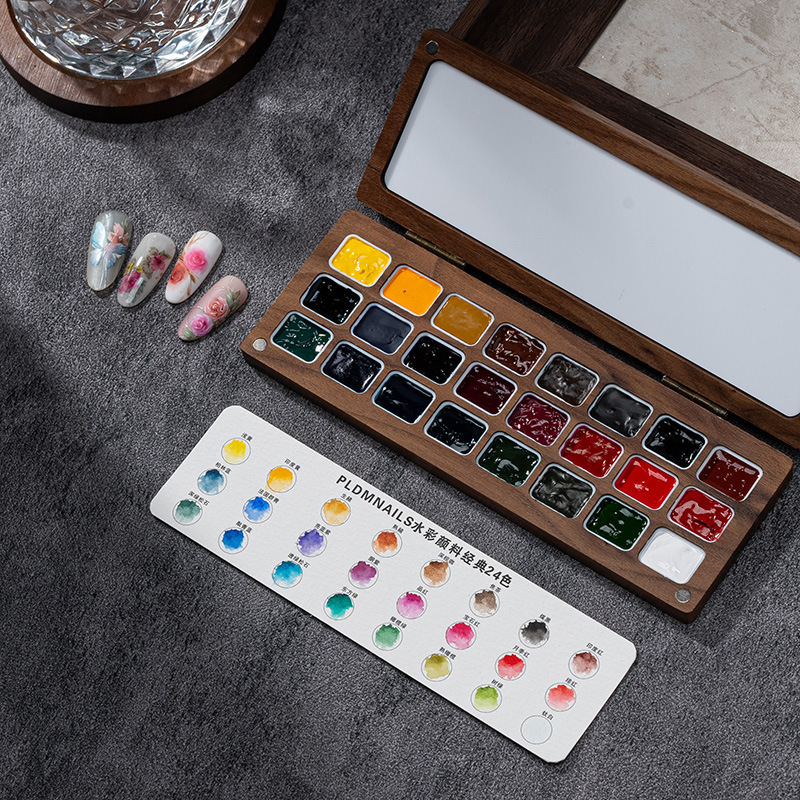 High-Quality Walnut Watercolor Paint Set, Selected Colors, 24 Colors, High-Gloss Solid Nail Art Watercolor, High Saturation Coloring