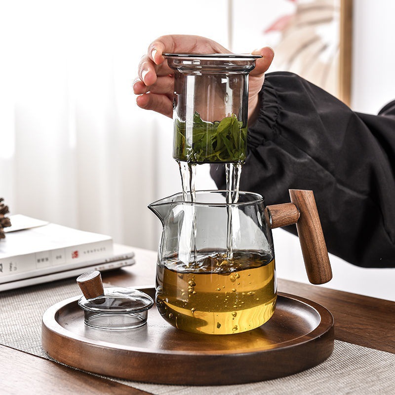 Venta al por mayor olla de yanxie tetera de vidrio estufa de cerámica eléctrica cocina de té de alta temperatura resistente filtro olla mango de madera mango lateral olla