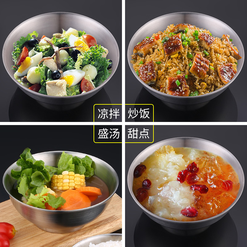 Xinfan 304 tazón de acero inoxidable de doble capa tazón de aislamiento térmico para niños cantina doméstica tazón de sopa de fideos dormitorio de estudiantes Tazón de arroz