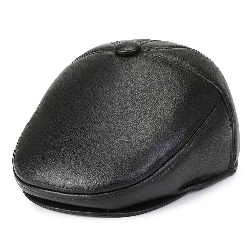 Middle-Aged and Elderly Men's Winter Forward Cap Warm Dad Leather Hat with Fleece Thickened Ear Protection Beret Middle-Aged and Elderly Men's Winter Forward Cap Warm Dad Leather Hat with Fleece Thickened Ear Protection Beret