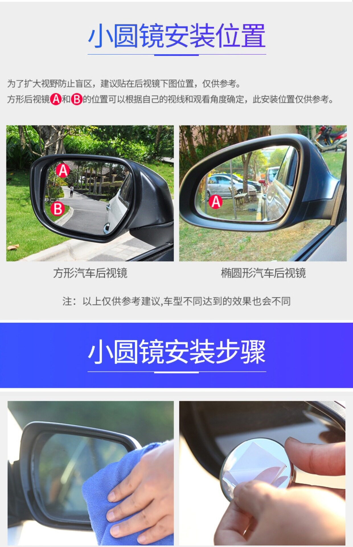 Rearview mirror for reversing, small round mirror, wide-angle, ultra-clear, waterproof, and sun-resistant, with smart features to help reduce blind spots in the car