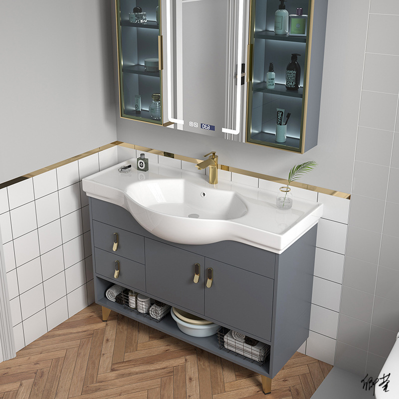 Mirror Cabinet integrated floor narrow edge big belly bathroom cabinet wash table household wash basin ceramic wash basin suit