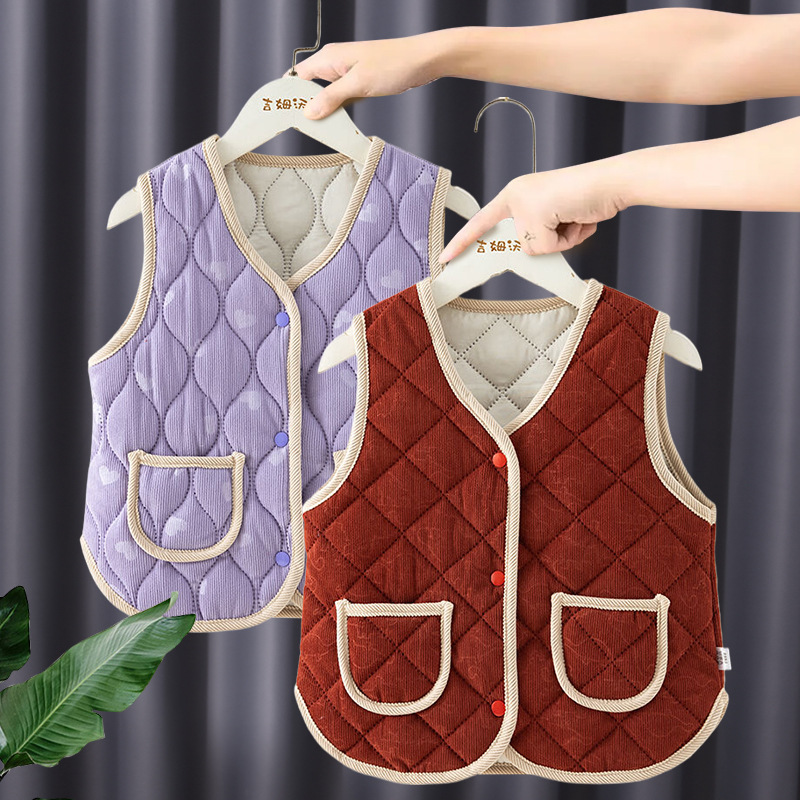 Chaleco de primavera y otoño para bebés, chaleco de calor a prueba de viento para mujeres, estilo extranjero y veludo, espeso nuevo hombro de algodón para niños