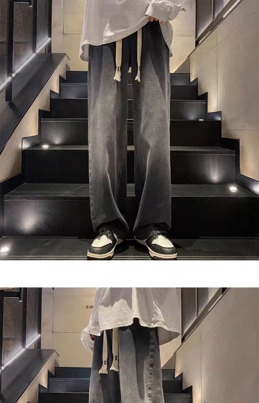 Herr jeans rak passform retro stil vida lediga byxor casual_voghion.com