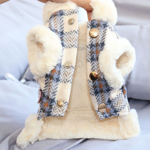 Dog Traction Vest Autumn and Winter fleece-lined Thickened Teddy Bitter Bear Bome Small Puppy Pet Cat Winter Clothes