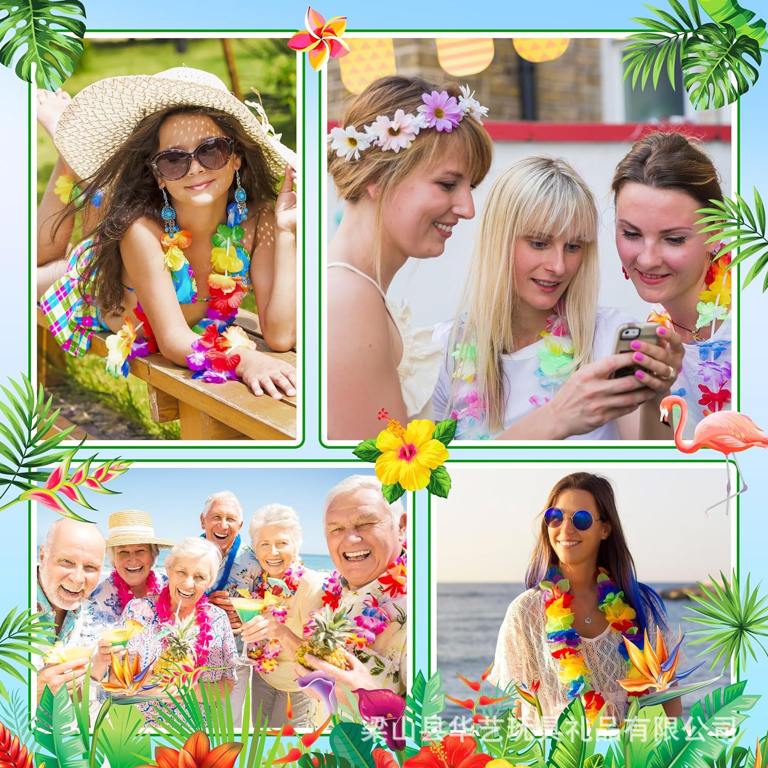 Fabricantes hawaianos al por mayor hula collar collar anillo de pecho espectáculo gala amazon guirlandas