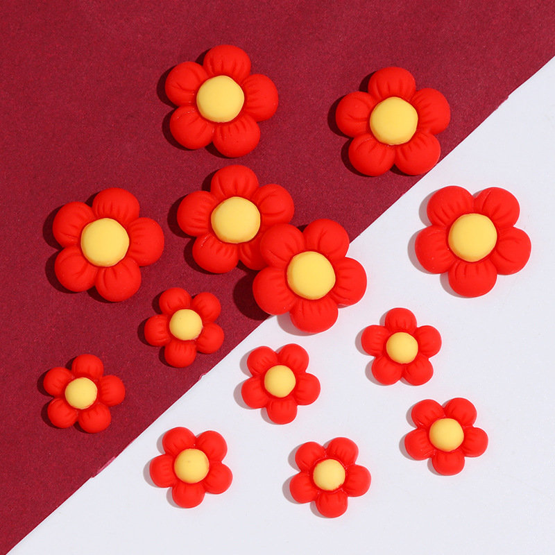 A Small Red Flower Pushpin Creative Flower Kindergarten Photo Wall Decoration Resin Accessories New Year Refrigerator Magnet Ins