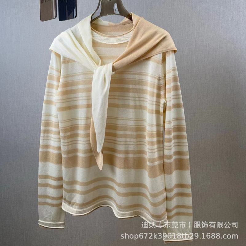 小众  2025秋冬新款条纹假两件套头针织衫女休闲慵懒风上衣+披肩|undefined