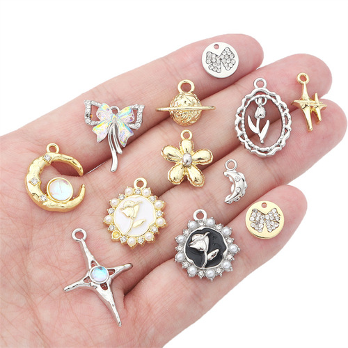 Fairy luster silver tulip six-pointed star bow cross star rose pendant DIY beading material