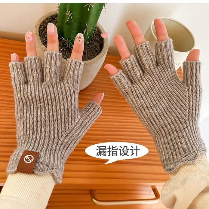秋冬用暖かい手袋、ウールニット、女性用、指なし、タッチスクリーン対応、レース付き、防風、防寒、サイクリング用、指分け、防風、厚手|undefined