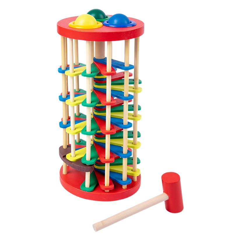Bola de madera que golpea escalera que cae coordinación mano-ojo DE LOS NIÑOS color del bebé mesa de juego giratoria madera educación temprana juguetes educativos