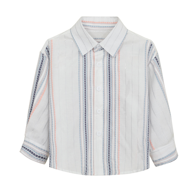 Camisa para niños Estilo coreano ropa para niños Estilo británico algodón rojo y azul rayas camisa de manga larga niños y niñas camisa plisada uniforme escolar verano
