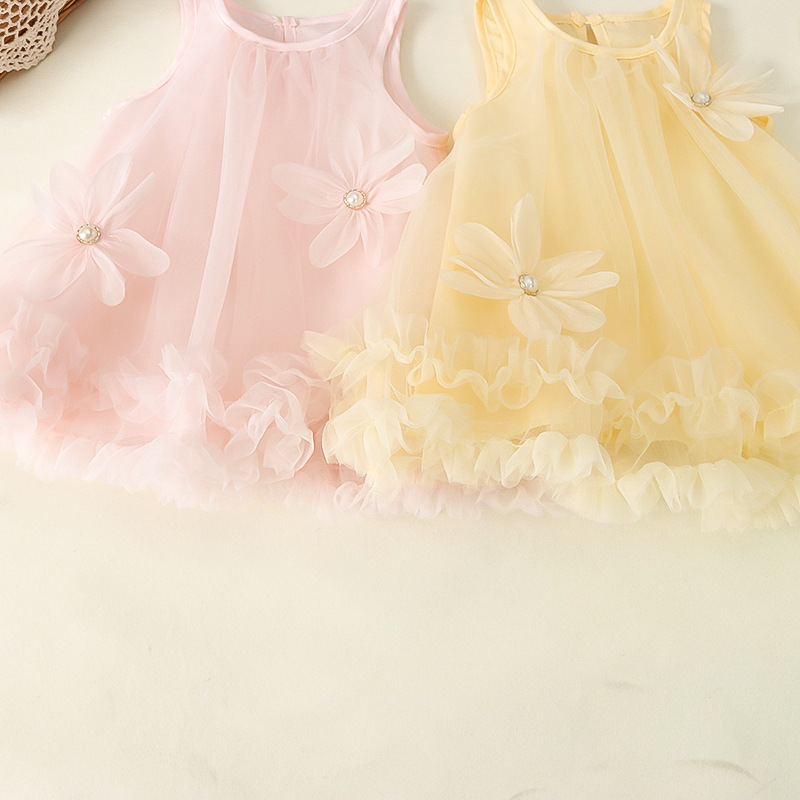 Cute Girl's Dress, Sizes 100-140, 2025 Summer Style, Korean Version, Casual Mesh Princess Dress, A-Line Dress