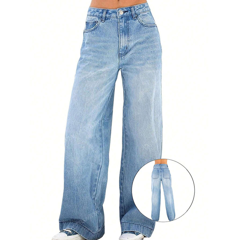 European and American Cross-Border Amazon Foreign Trade American Retro Jeans 2025 New Wide-Leg Loose Straight Long Pants Trendy European and American Cross-Border Amazon Foreign Trade American Retro Jeans 2025 New Wide-Leg Loose Straight Long Pants Trendy