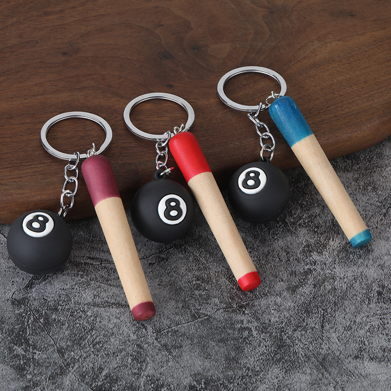 In-stock wholesale creative billiard keychain black 8 billiard cue pendant personalized bag accessory for sports activities