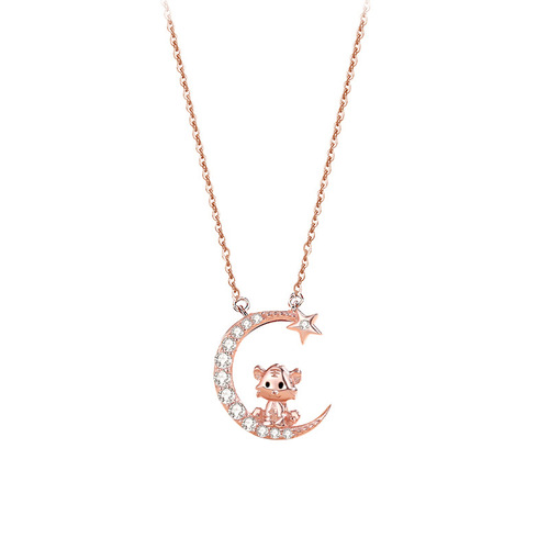 Original zodiac dragon necklace sterling silver rose gold ins clavicle chain national trend animal year pendant star and moon necklace