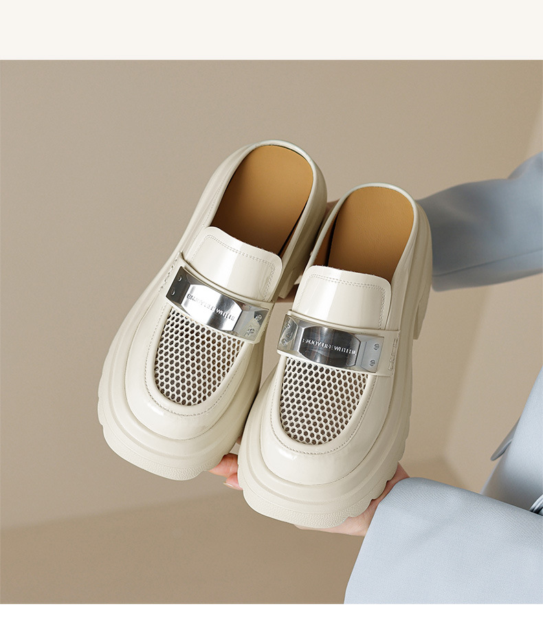Giày mule cao gót 10 cm nữ mũi nhọn khoét lỗ lưới thoáng khí — Màu be, Màu đen chi tiết 10