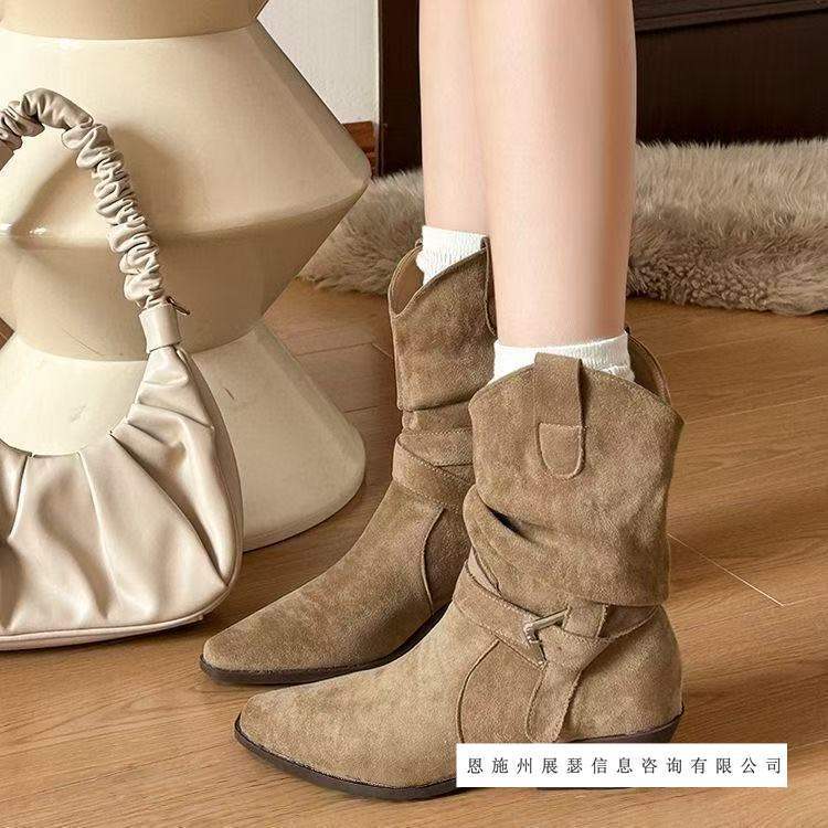 Leather Version ~ Boots, Short Boots, Women's Autum Thin Mid-Calf Knight Boots, Suede Frosted High-Heeled Western Cowboy Boots Leather Version ~ Boots, Short Boots, Women's Autum Thin Mid-Calf Knight Boots, Suede Frosted High-Heeled Western Cowboy Boots