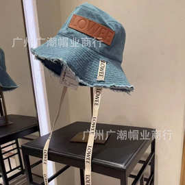 罗家遮阳渔夫帽现货皮面logo毛边帽檐潮流帽易搭配四季遮阳帽批发