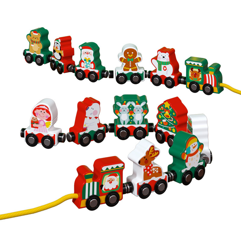 Tren de Navidad magnético para niños tren de tracción puzzle coche de juguete infantil educación temprana inteligencia regalos de Navidad de madera