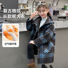 女童秋冬款加棉加厚呢大衣女童复古格纹2025新款中大童保暖外套潮