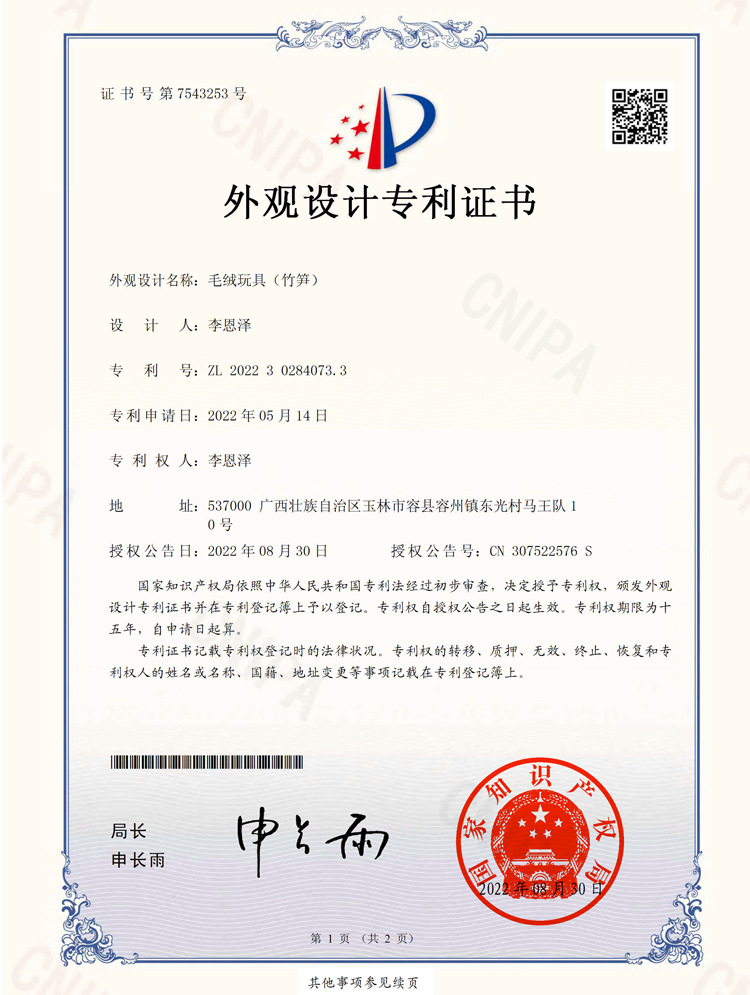 0104竹笋专利证书