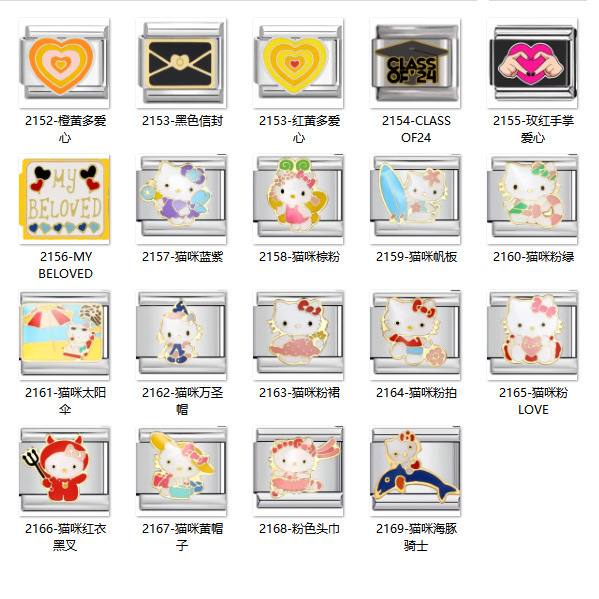 New Italian Style Stereo Module Cat Letterhead Black Cartoon Stainless Steel DIY Charm bracelet