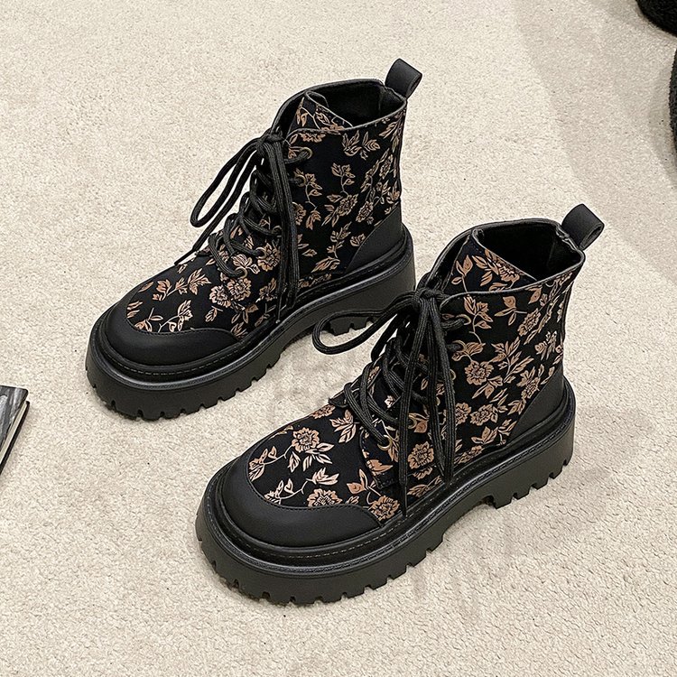 Mode für Damen im Herbst und Winter 2024 mit großem Aufdruck, neue Artikel mit runder Spitze und dicker Sohle, Martin-Stiefel für Damen_voghion.com