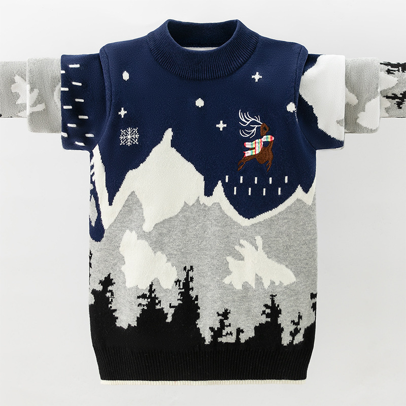 Cross-Border Boys' Sweater Autumn/Winter 2026 Style for Older Children, Casual Boys' Warm Top, Children's Double-Layer Knitwear