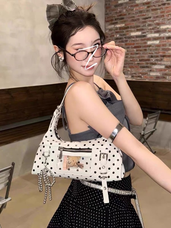 小众复古油蜡皮撞色波点腋下包2025新款辣妹风大容量单肩斜挎包包|undefined