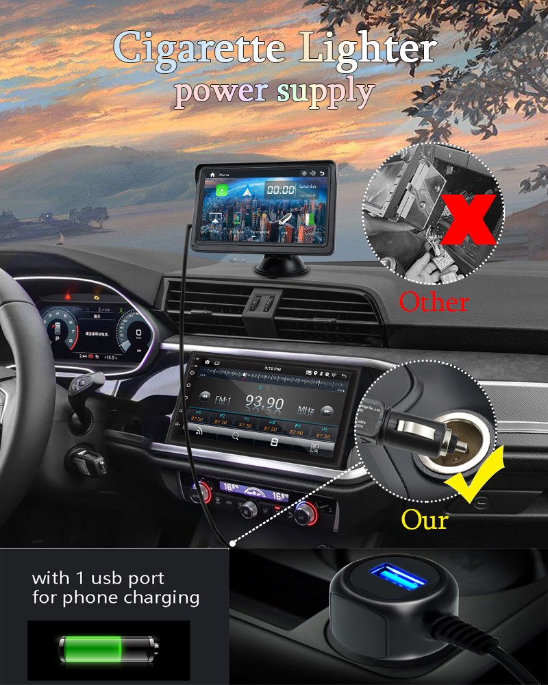 Cross-Border Export Car Smart Screen 7inch Universal Ips Portable Navigation Wireless Carplay Bluetooth Mp5 Car