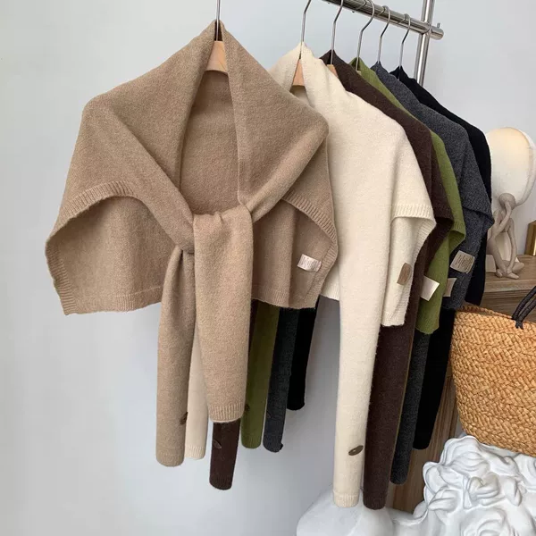 Knitted solid-color, wool-blend T-shaped shawl, 2026 new autumn/winter collection, warm and neck-protecting, can be worn as a scarf or outer layer, trendy for women