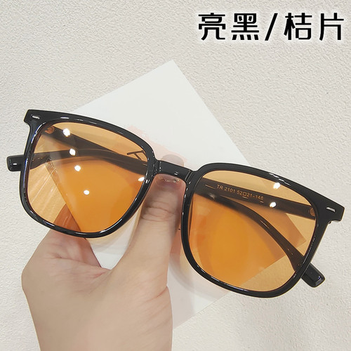 Black-framed brown sunglasses for men, high-end, ins handsome, large-frame anti-blue light glasses, sunshade sunglasses for women