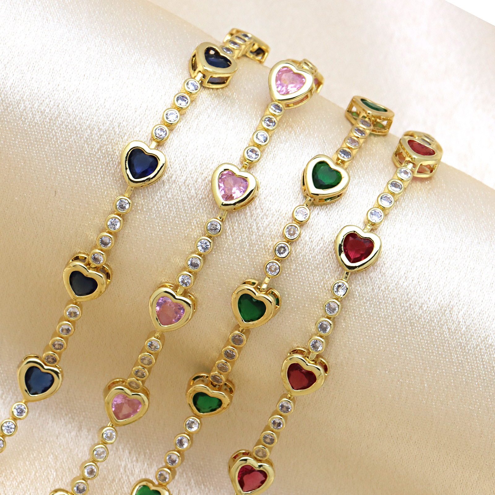 Copper Chain Material Wholesale Jewelry Sweet IG Style Heart Shape Copper Zircon Plating Inlay Bracelets Chain-free