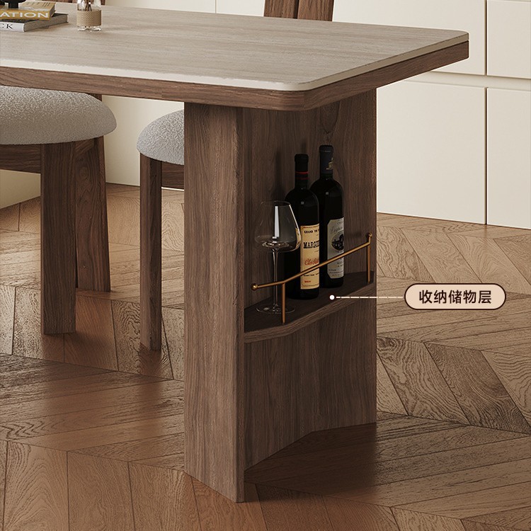 Tablero de roca de caverna de estilo retro, isla de apartamento pequeño, mesa de comedor, hogar integrado, cocina de alta gama de madera maciza retráctil