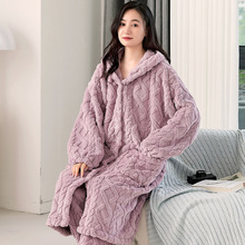 【清仓福利5折起】珊瑚绒睡衣睡袍女秋冬季加厚加绒保暖外穿套装
