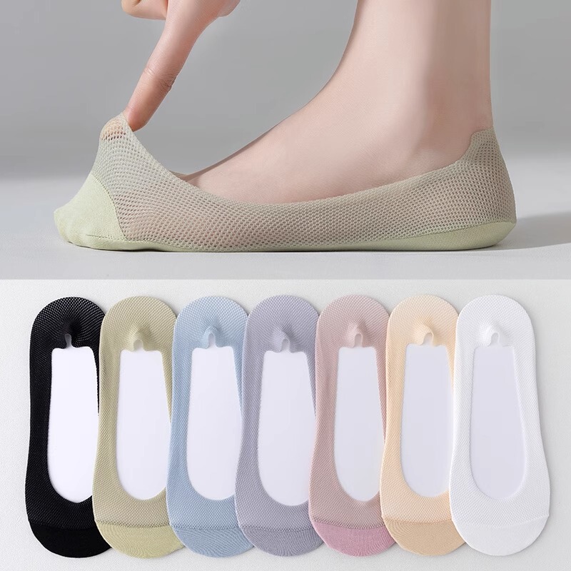 Women's summer thin ice silk mesh breathable pure cotton bottom silicone non-slip non-slip low-cut shoes socks