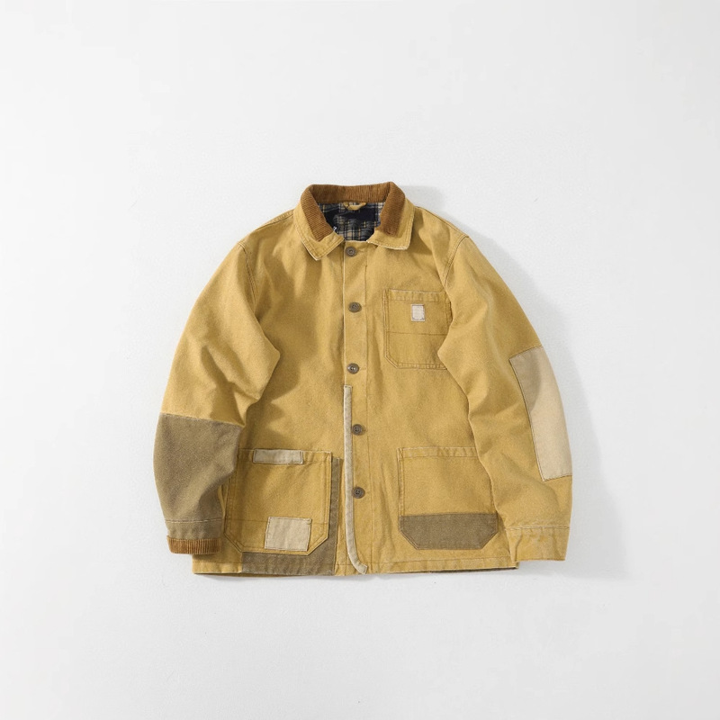 High-End Custom Men's and Women's American-Style Square Label Patch Casual Splicing Versatile Workwear Jacket for Spring and Autumn Cross-Border High-End Custom Men's and Women's American-Style Square Label Patch Casual Splicing Versatile Workwear Jacket for Spring and Autumn Cross-Border