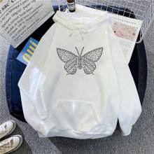 跨境新款时尚百搭上衣外套套头秋冬款大码印花宽松加绒连帽卫衣女