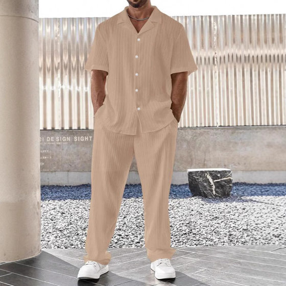 2024 Amazon New Men's Commuter suit Casual Button Shirt Short Sleeve Trousers Men's Daily Out