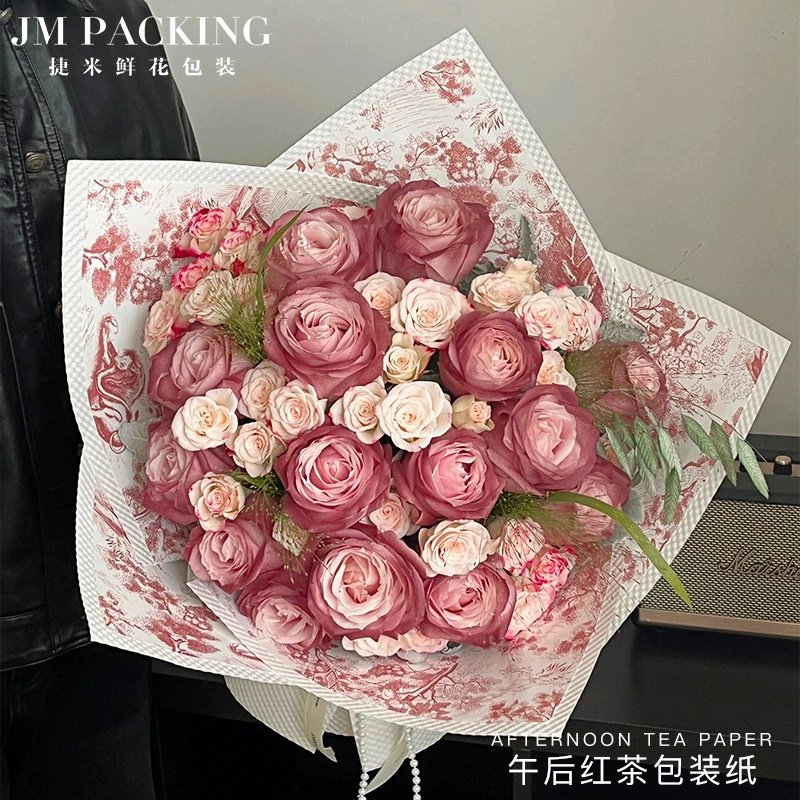 Цветочная бумага оптом послеобеденный черный чай европейский стиль ретро печать художественная бумага цветочный упаковочный материал букет упаковочная бумага