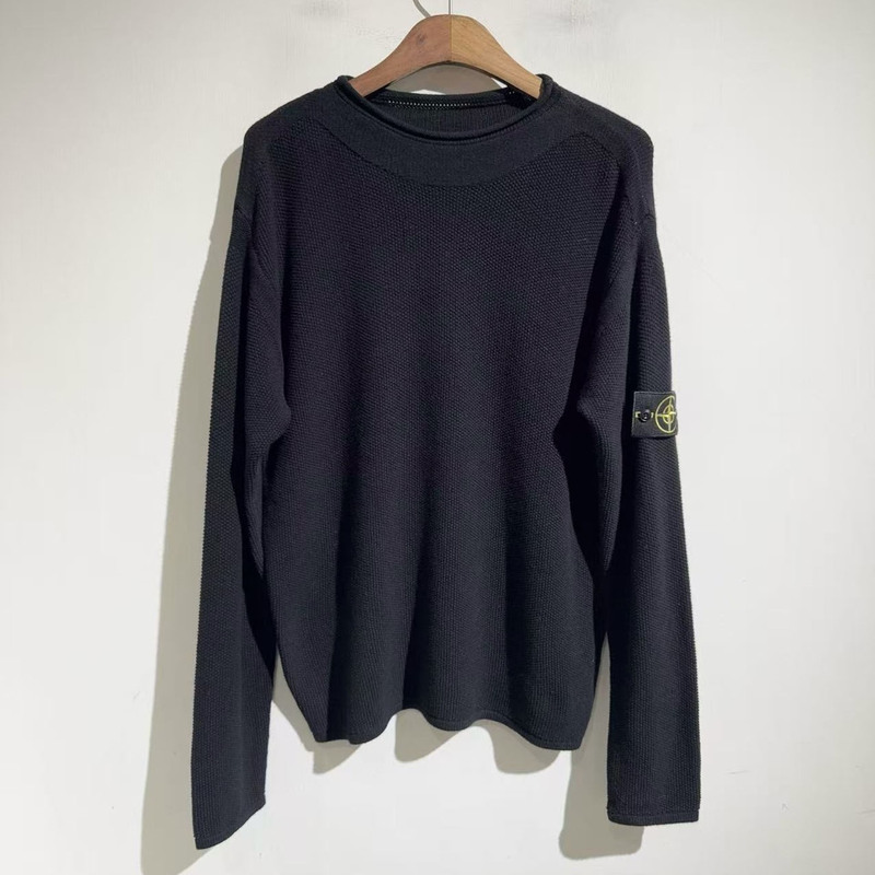 American Street Style 25Aw Functional Compass Badge Armband Long-Sleeve Knit Sweater Pineapple Pattern Jacquard Rolled Hem Sweater Trendy