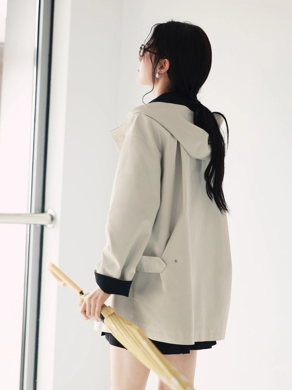 伊*L撞色拉链门襟连帽短款派克式风衣女2025秋季新款1G1960231|undefined