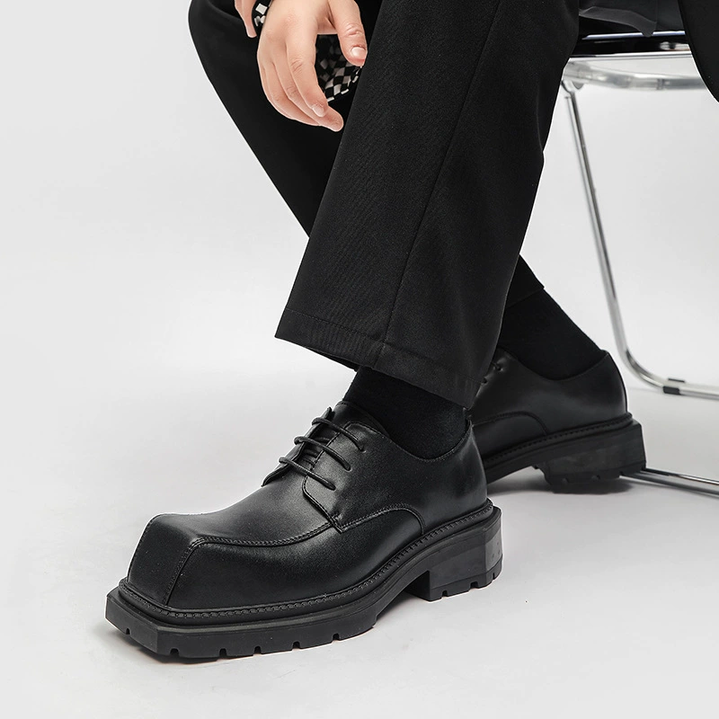Европейская и американская нишевая кожаная обувь High Street, Женская Толстая подошва с квадратным носком, увеличенная Ретро, большие деформированные туфли дерби, одиночные туфли из натуральной кожи Dark JK
